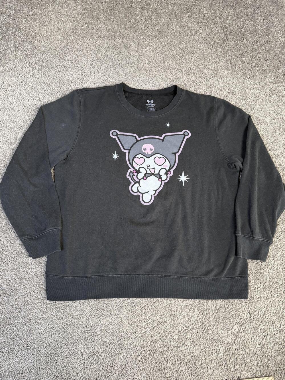 Kuromi Sweatshirt Mens M Black Graphic Bioworld Crewneck Pullover Fleece Tagless